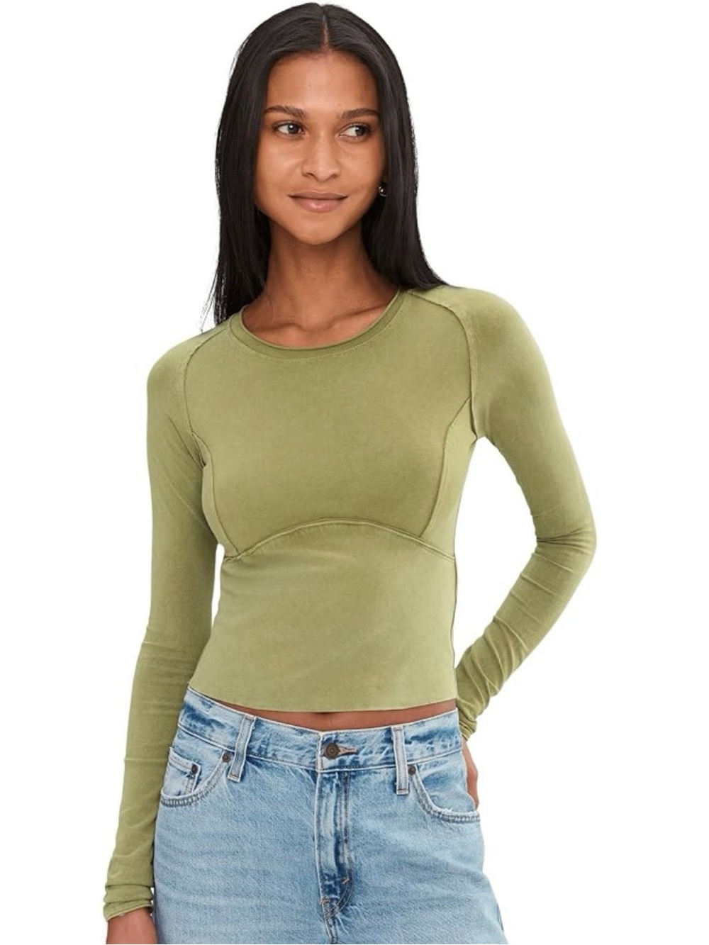Free People “We the Free” Protagonist Long Sleeve Top Green Moss Size Medium